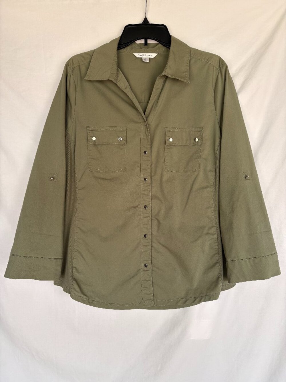 Croft & Barrow Women’s 3XL Olive Green Utility Shirt Jacket - Roll Tab - Stretch